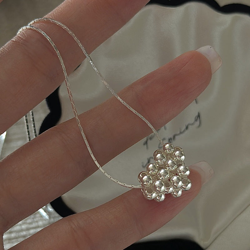 925 Sterling Silver Beaded Heart Necklace Korean Vintage Heart Bead Necklace