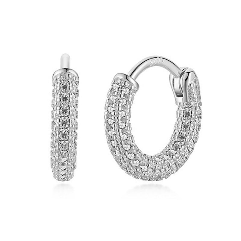 “Starlit Halo” S925 Sterling Silver Zircon Pavé Hoop Earrings