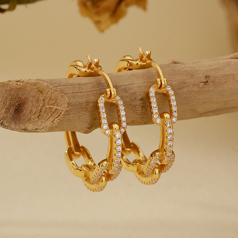 925 Sterling Silver Linked Geometry Earrings Gold White Gold Plated Statement Earrings