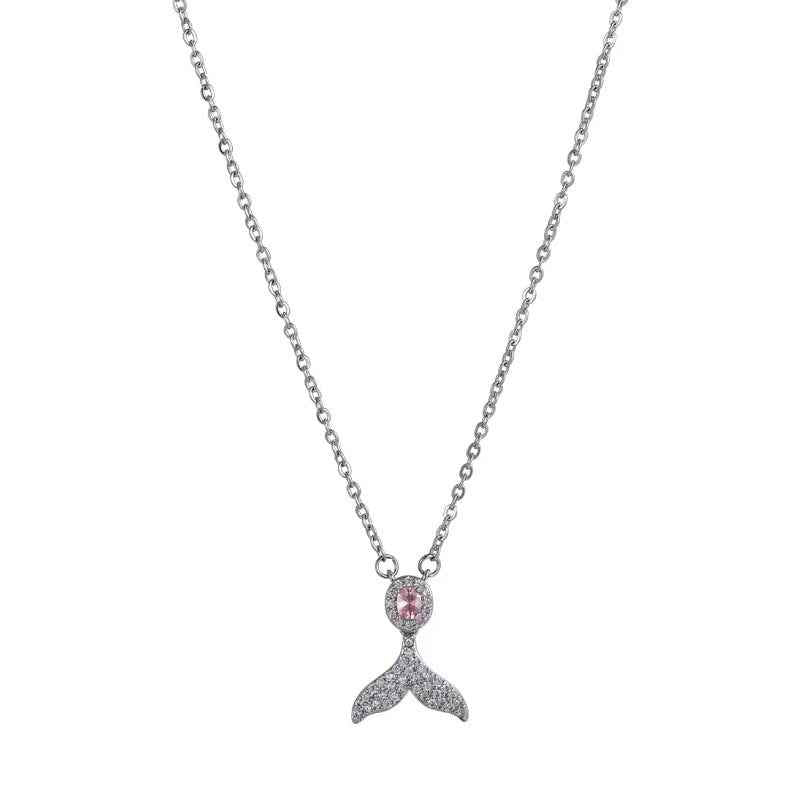 Blush Mermaid Tail Pendant Necklace with Zircon in S925 Sterling Silver