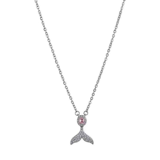 Blush Mermaid Tail Pendant Necklace with Zircon in S925 Sterling Silver