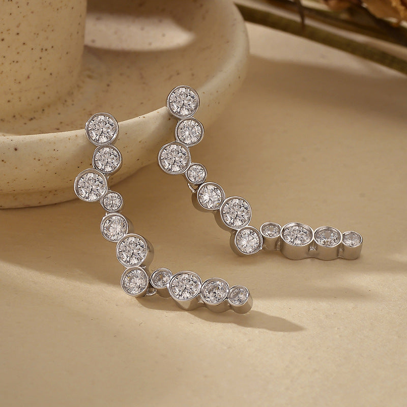 “Irregular Halo” S925 Sterling Silver Round Stud Earrings with Sparkling Accents