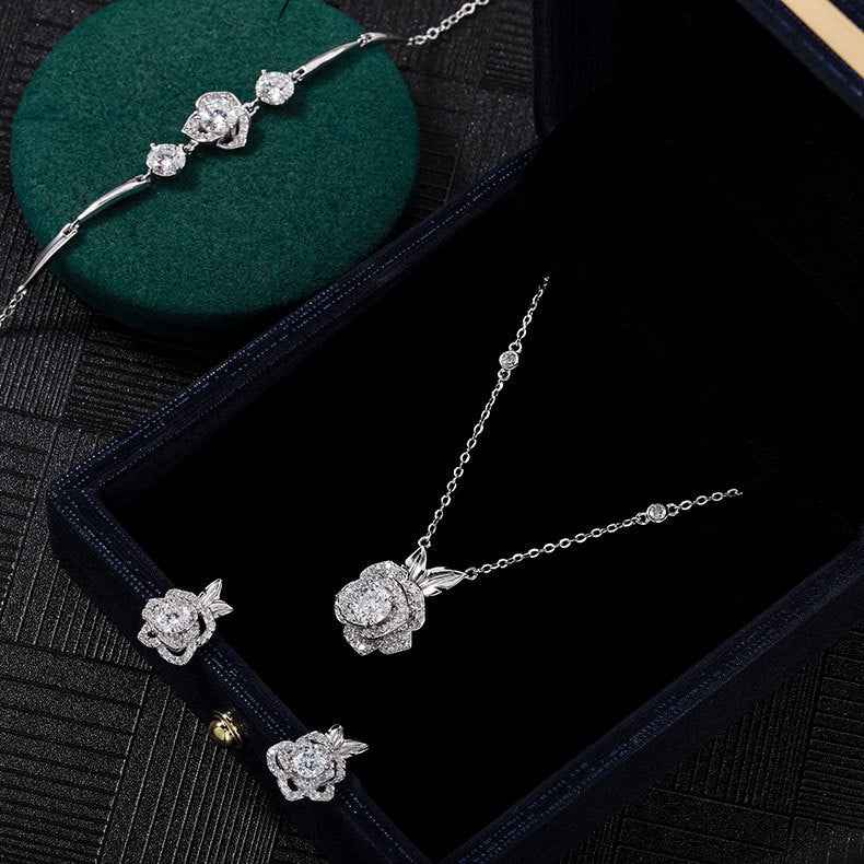 925 Sterling Silver Moissanite Rose Jewelry Set – Rose Éternelle