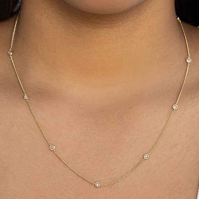 Dainty Aura S925 Silver Zircon Station Layering Necklace