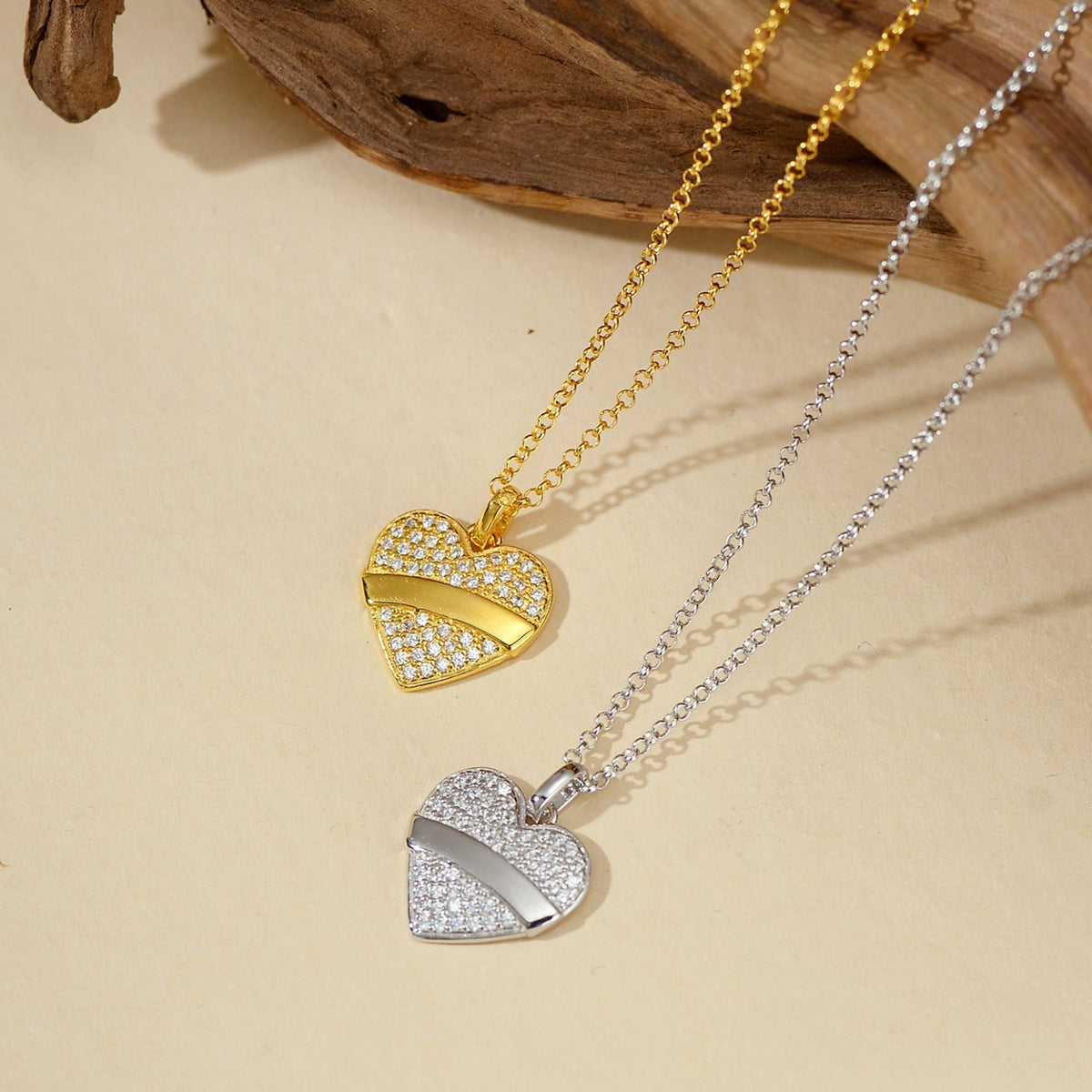 “Cupid Heart” S925 Sterling Silver Pave Heart Pendant Necklace