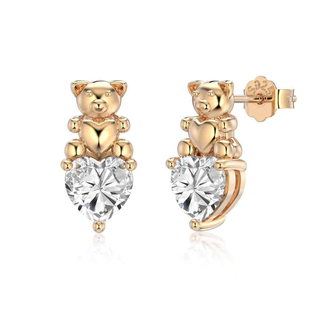 925 Sterling Silver Teddy Bear Heart Necklace & Earrings Set – Sweet Bear Spark