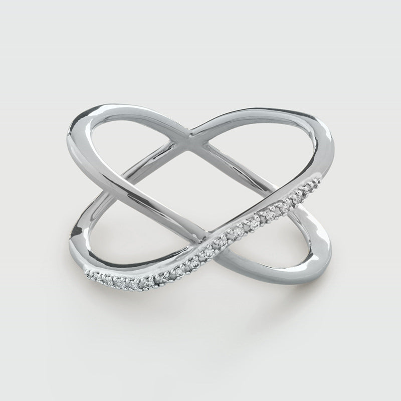 “Double Orbit” S925 Sterling Silver Two-Band Crossed Zircon Ring