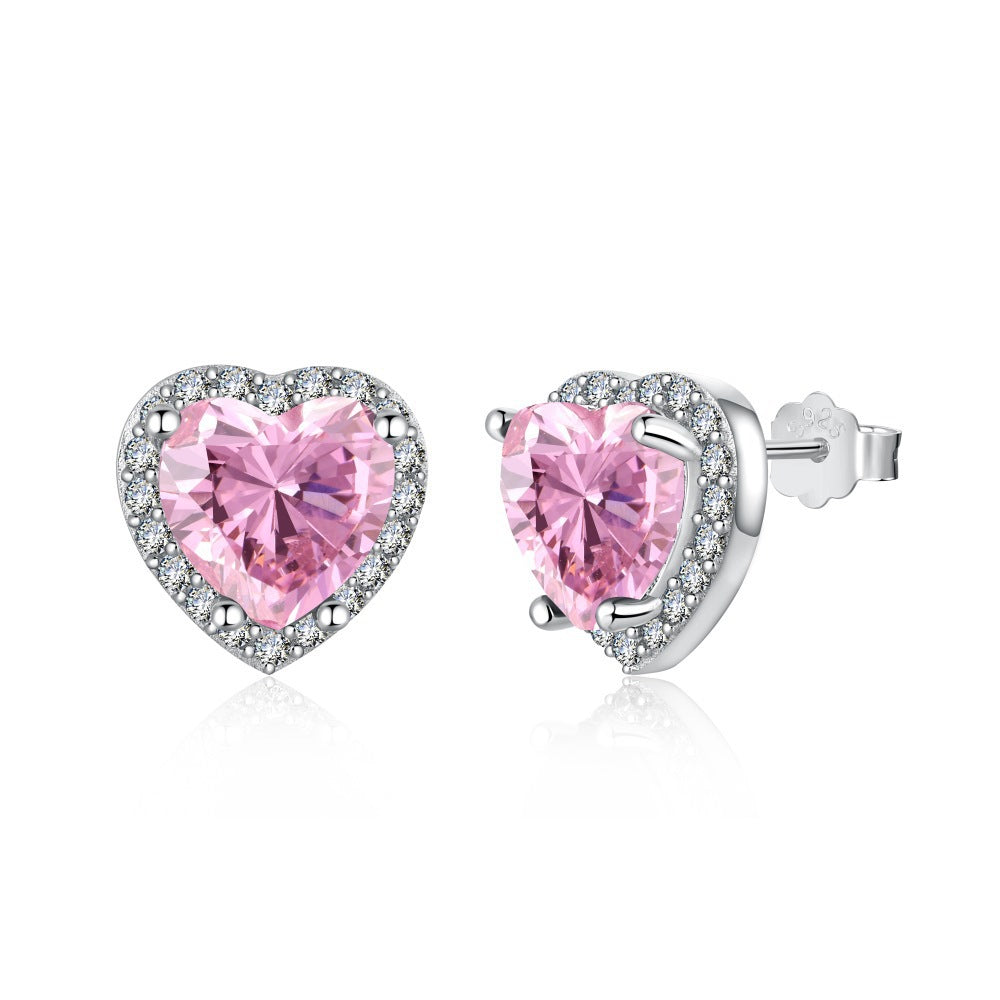 925 Sterling Silver Pink Heart Zircon Necklace & Stud Earrings Set – Blush Devotion
