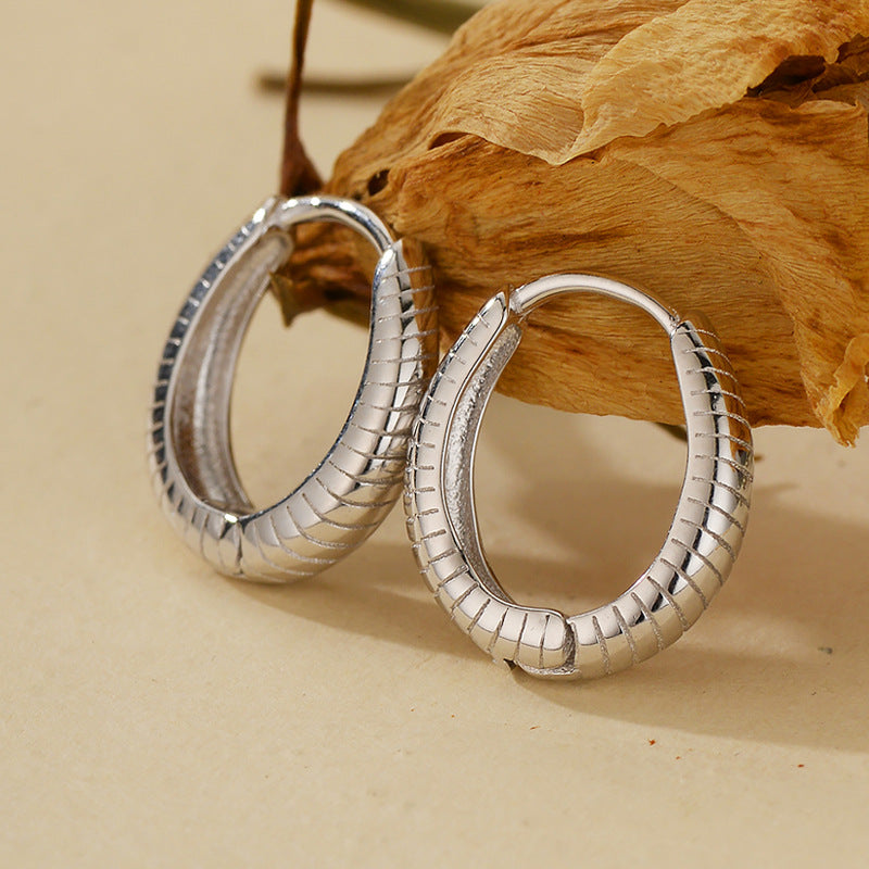 “Twist Heritage” S925 Sterling Silver Textured U-Shaped Hoop Earrings