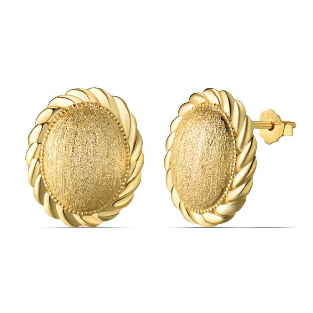 925 Sterling Silver Golden Weave Brushed Oval Necklace & Stud Earring Set