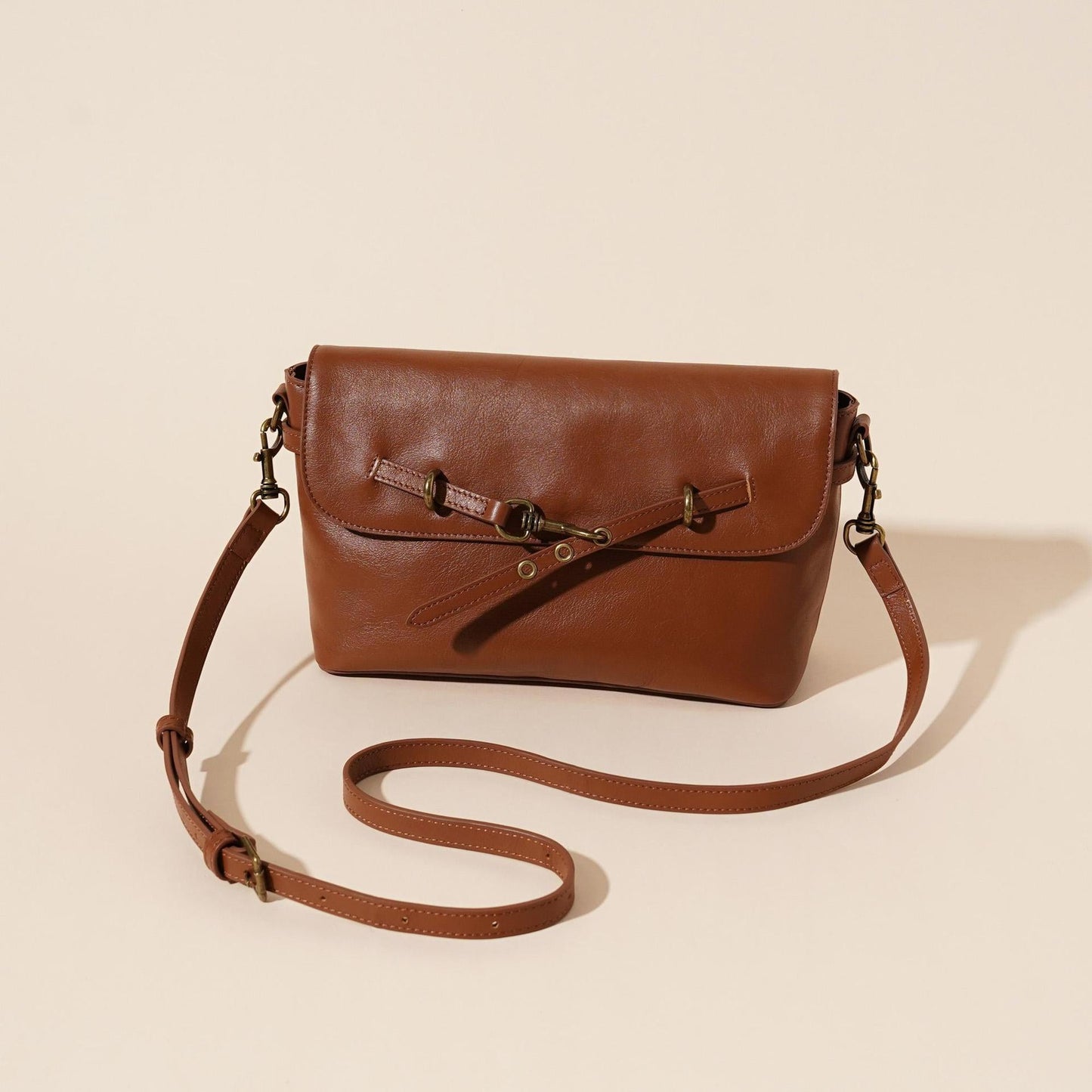 Women's Full-Grain Cowhide Horsebit Flap Crossbody Bag