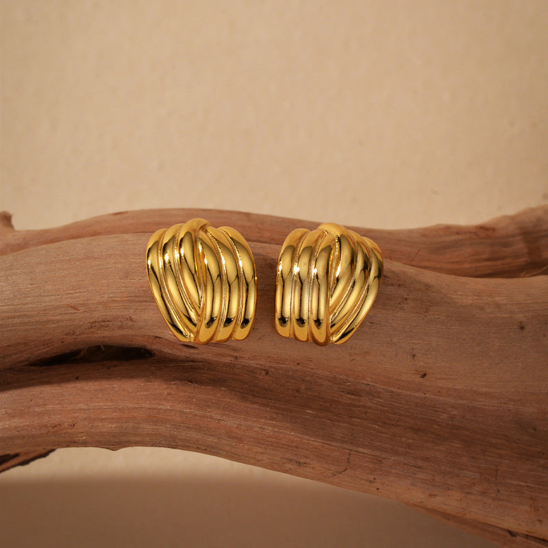 “Triple Stripe Muse” S925 Sterling Silver Three-Layer Crossover Stud Earrings