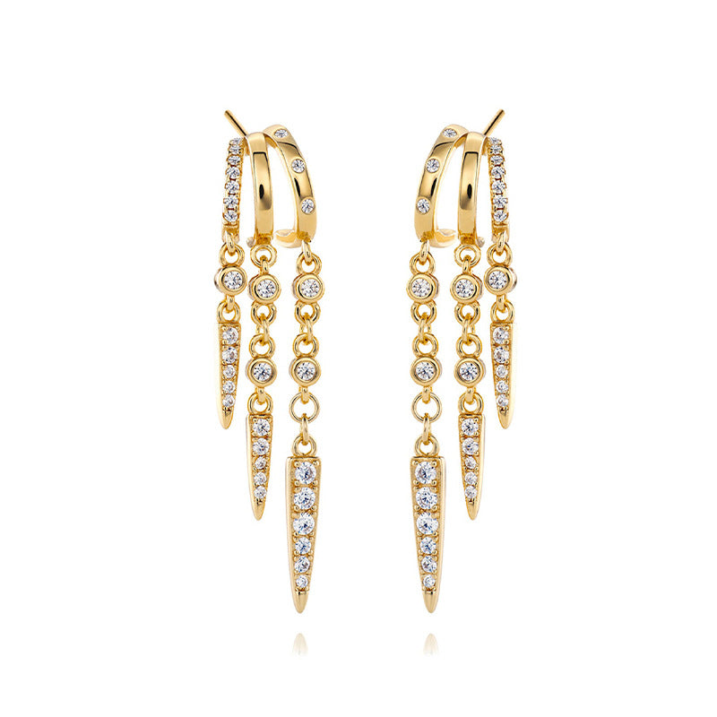 “Star Stud Edit” S925 Sterling Silver Geometric Stud Earrings with Sparkling Accents
