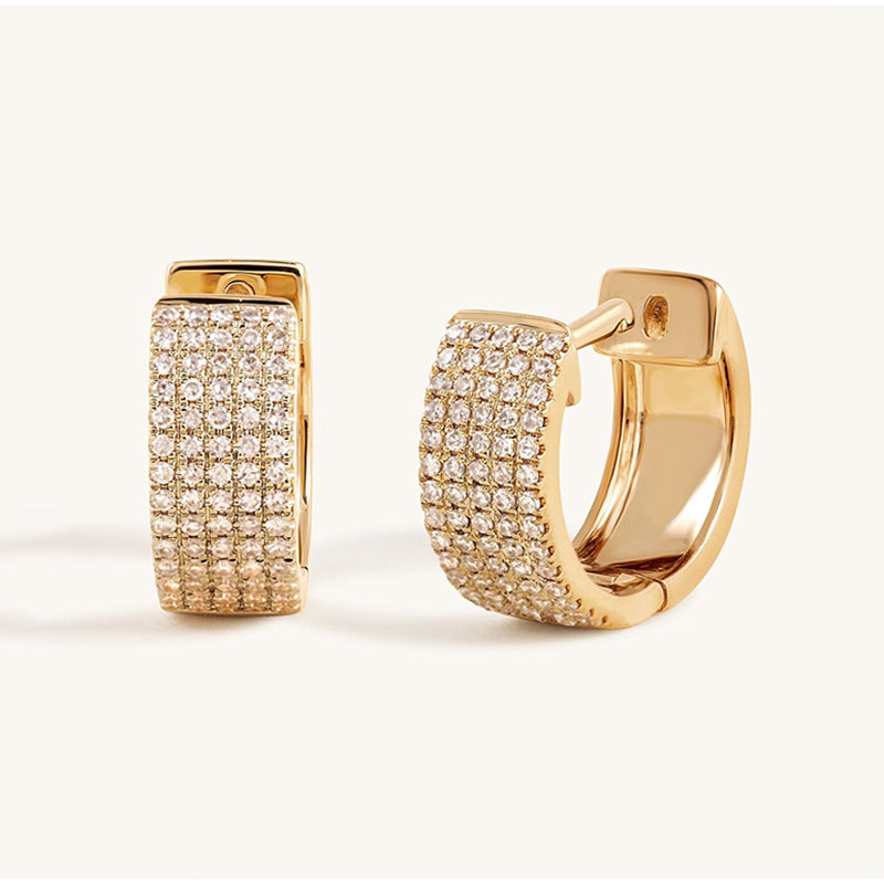 “Starlight Curve” S925 Sterling Silver Pavé C-Shaped Huggie Hoop Earrings