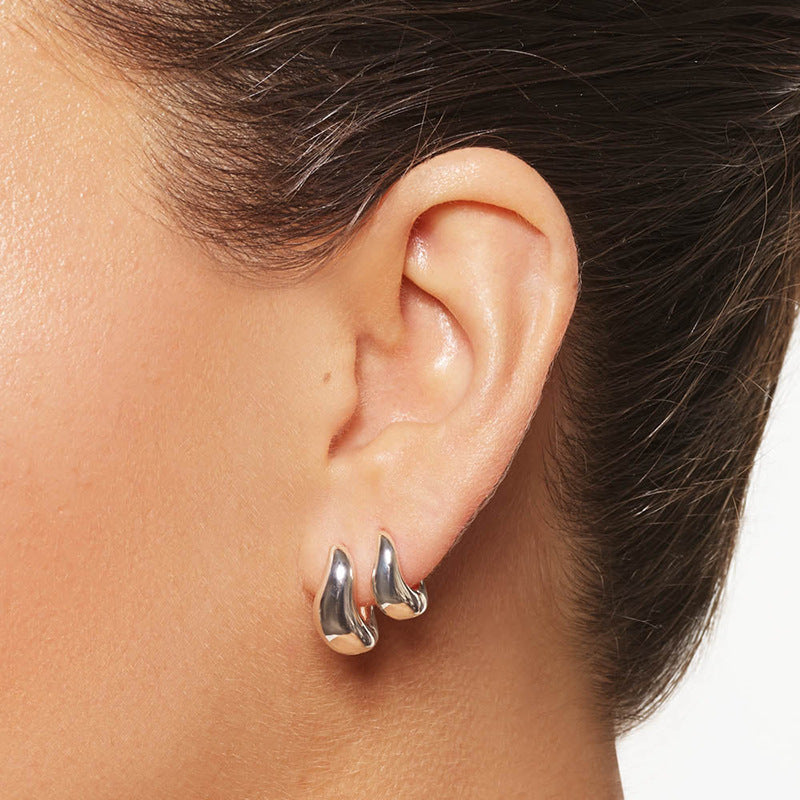 “Fluid Wave” S925 Sterling Silver Sculptural Wave Hoop Earrings