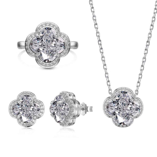 Clover Brilliance Pavé Clover Jewelry Set with Zircon in S925 Sterling Silver