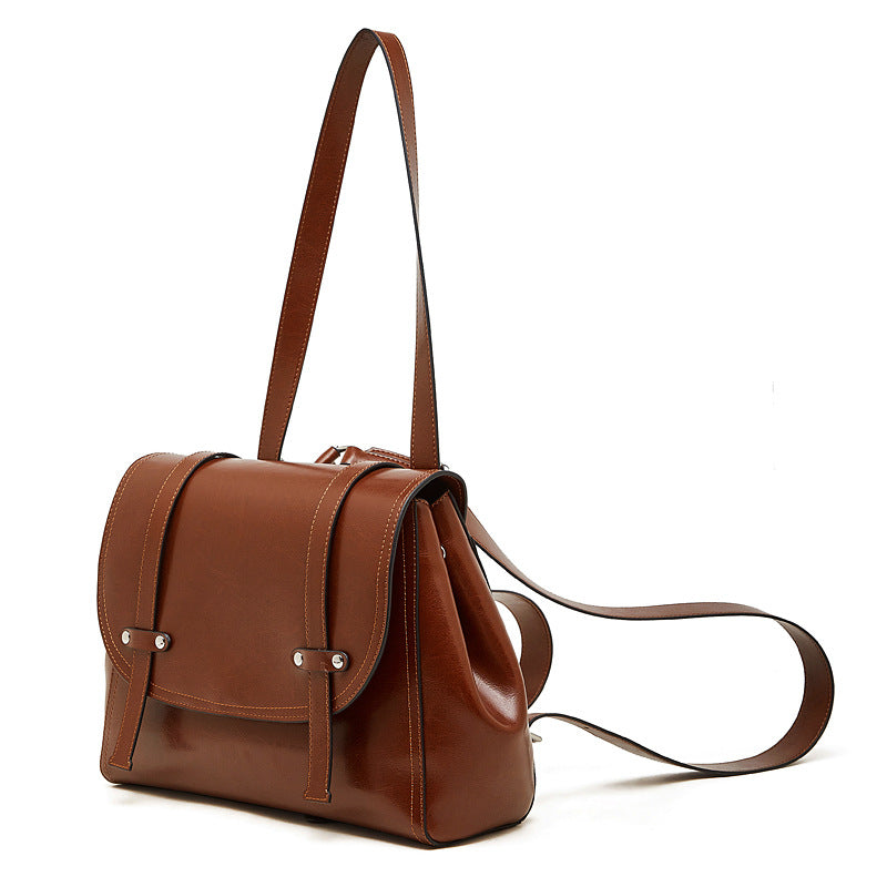 Women's Oil-Waxed Cowhide Convertible Flap Backpack