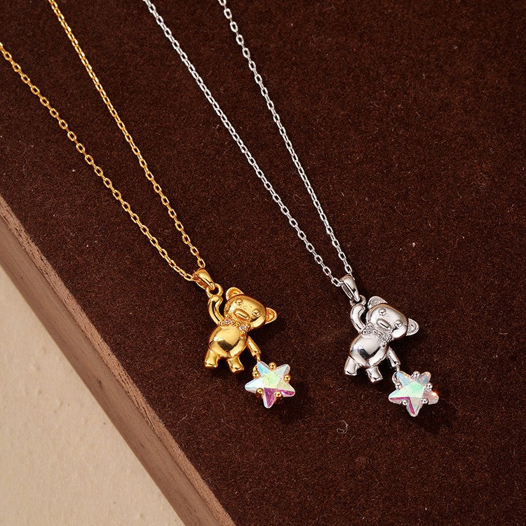 “Bear & Star” S925 Sterling Silver Cute Bear Pendant Necklace