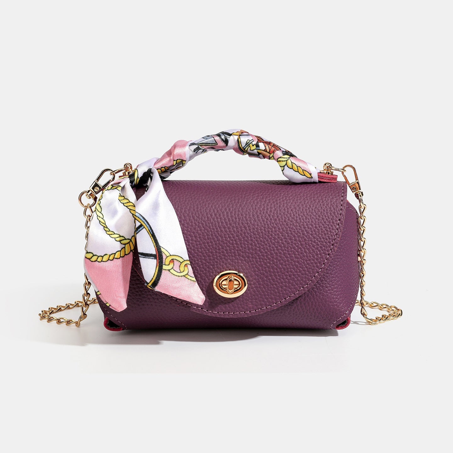 Women's Pebbled Cowhide Scarf Handle Chain Crossbody Bag