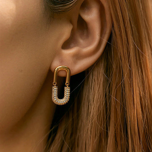 925 Sterling Silver Luxe Arc U-Shaped Earrings 18K Gold Plated Zircon Hoops