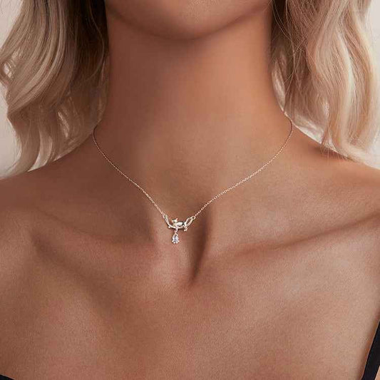 925 Sterling Silver Moonlight Cat Necklace Moonstone White Gold Plated Cat Pendant