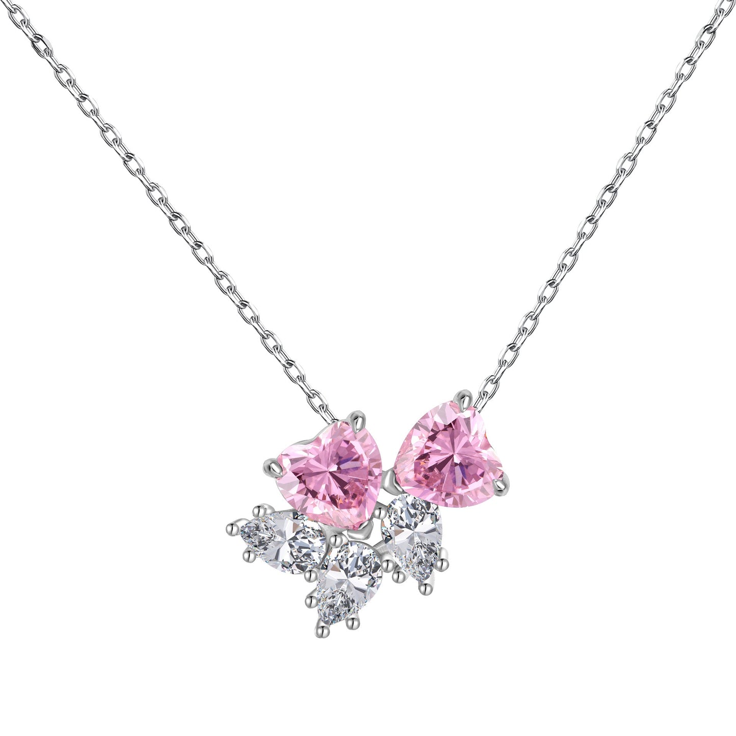 Rouge Vow S925 Sterling Silver Heart Zircon Necklace and Earrings Set