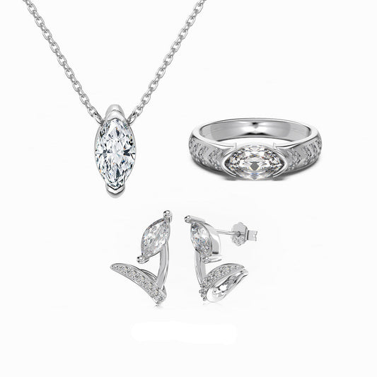 “Marquise Grace” S925 Sterling Silver Zircon 3-Piece Wedding Jewelry Set