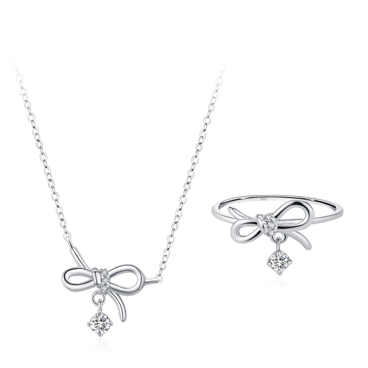 Lumi Bow Bow Necklace & Ring Set in 925 Sterling Silver
