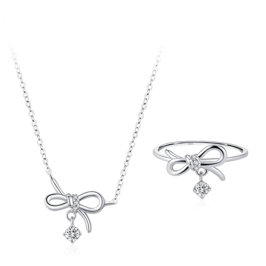 Lumi Bow Bow Necklace & Ring Set in 925 Sterling Silver