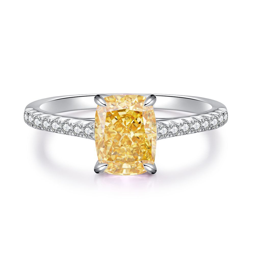 S925 Sterling Silver Sunlit Heart Ring Yellow White CZ Adjustable Solitaire Ring