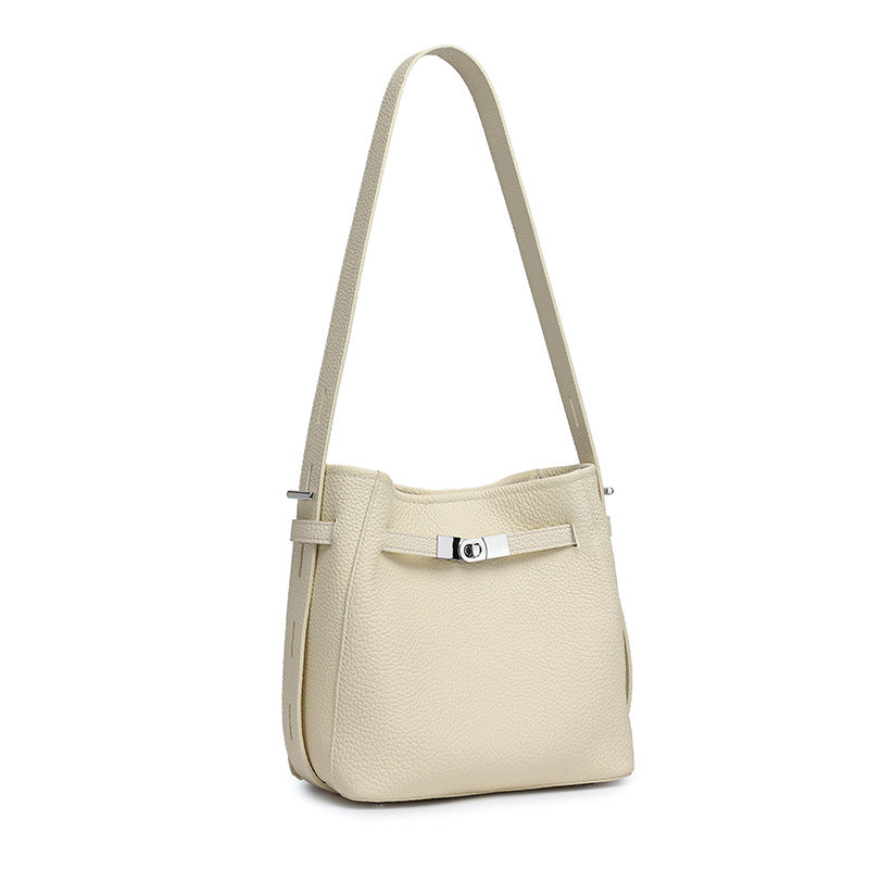 Women's Pebbled Cowhide Bucket Bag with Double-D Hardware