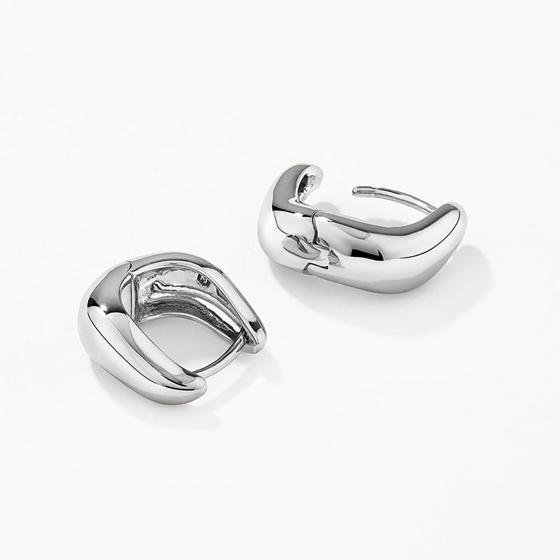 “Fluid Wave” S925 Sterling Silver Sculptural Wave Hoop Earrings