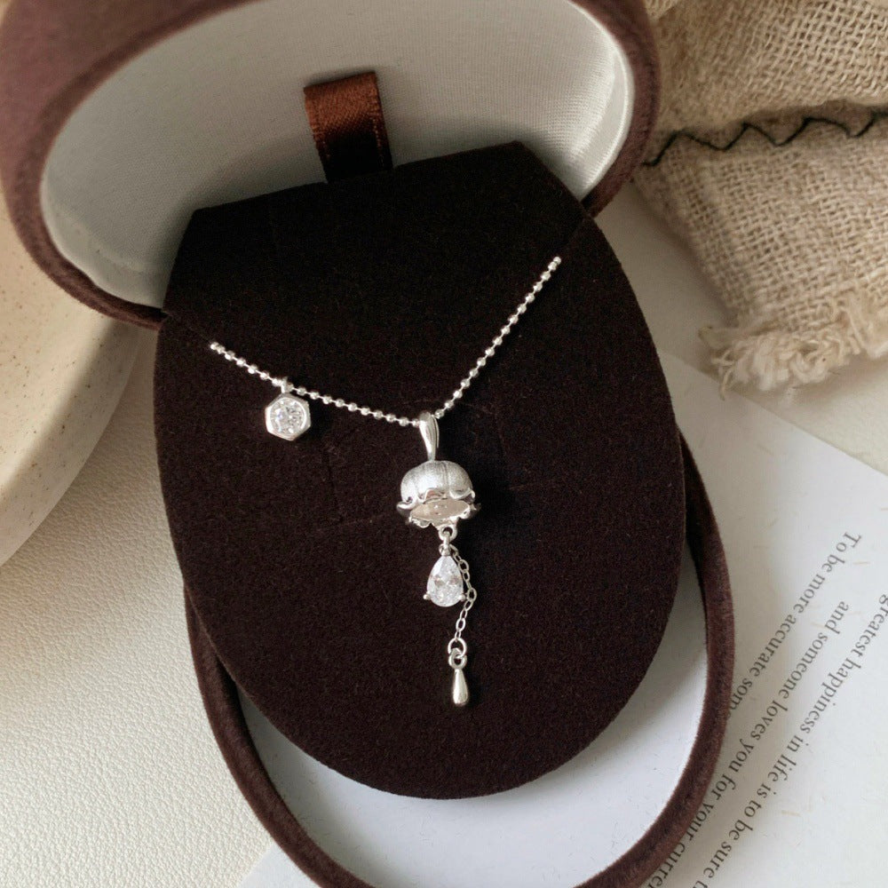 Silver Lily of the Valley Floral Jewelry Set with Zircon in S925 Sterling Silver