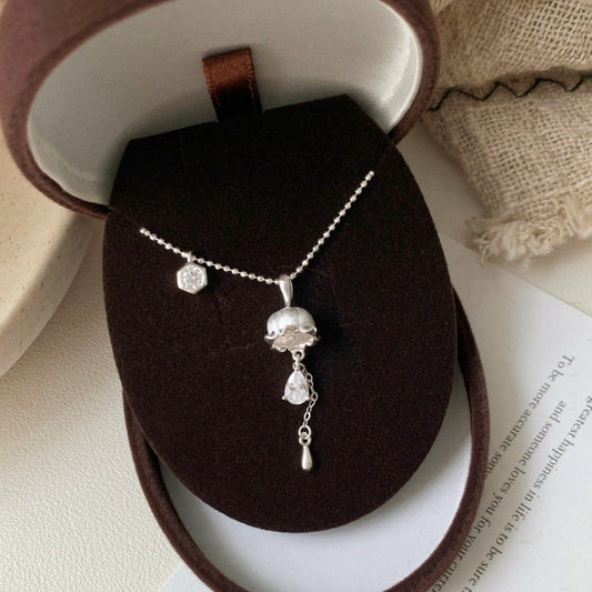 Silver Lily of the Valley Floral Jewelry Set with Zircon in S925 Sterling Silver