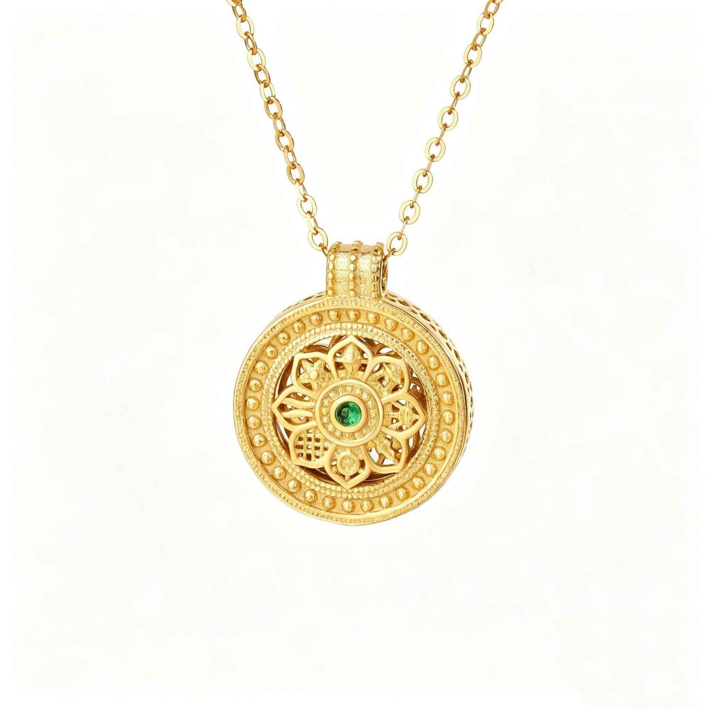 Fortune Compass Rotating Medallion Necklace with Zircon in S925 Sterling Silver