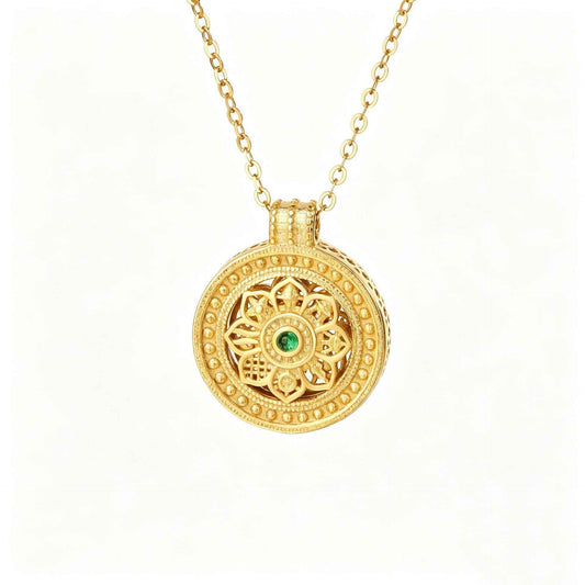 Fortune Compass Rotating Medallion Necklace with Zircon in S925 Sterling Silver