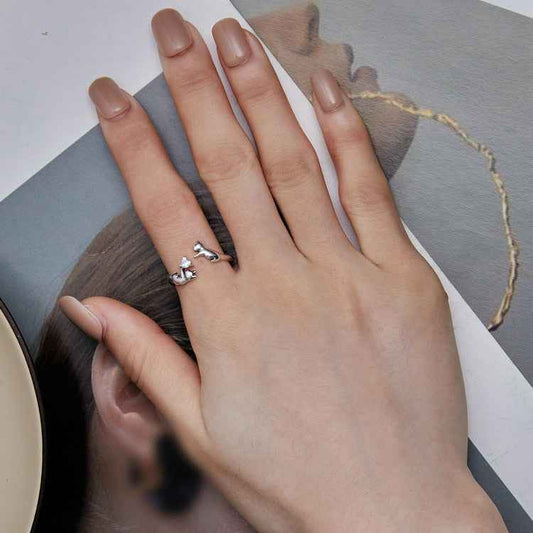 Kitty’s Treasure S925 Silver Heart Zircon Cat Adjustable Ring