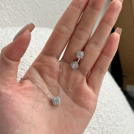 “Prism Luxe” S925 Sterling Silver Square Zircon Jewelry Set