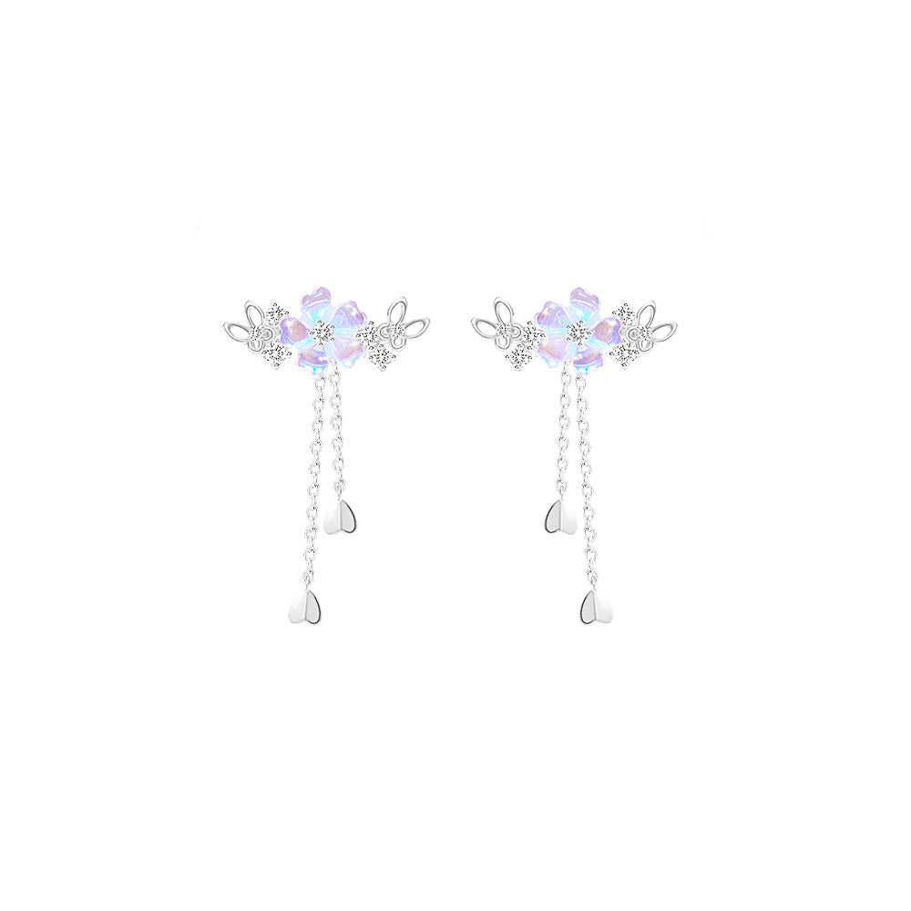 Sakura Flutter S925 Silver Cherry Blossom Tassel Jewelry Set
