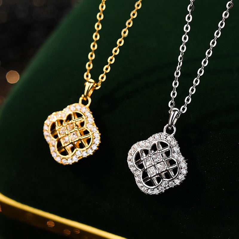 “Clover Eclat” S925 Sterling Silver Zircon Four-Leaf Clover Necklace