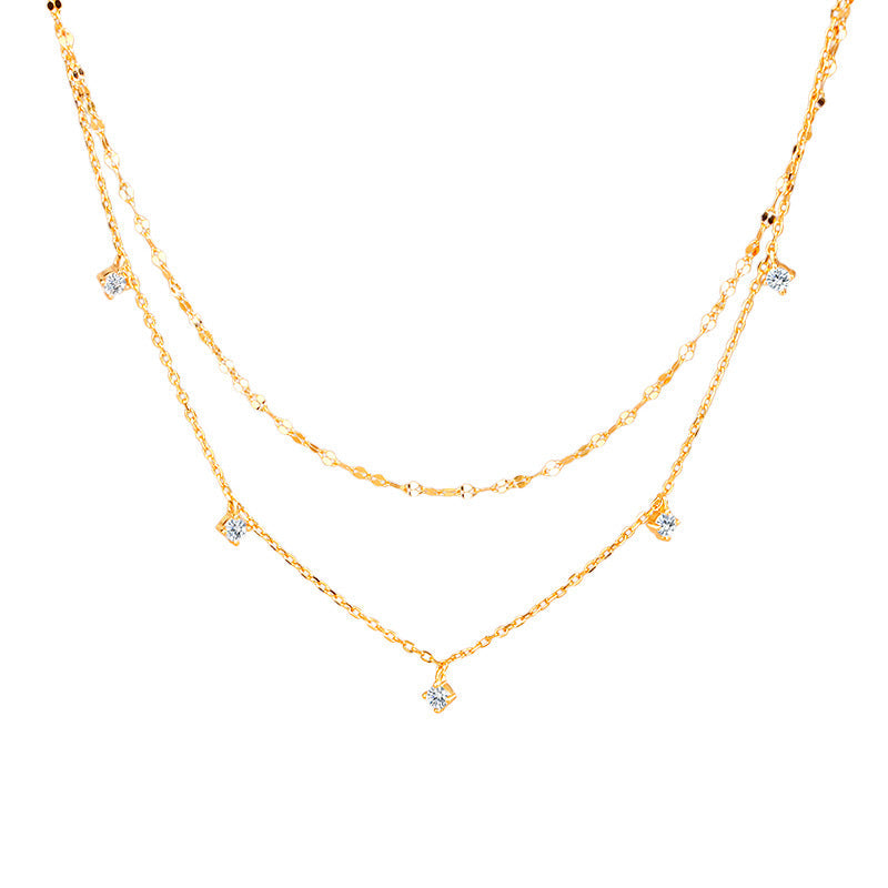 Celestial Drape Layered Star Zircon Necklace in S925 Sterling Silver