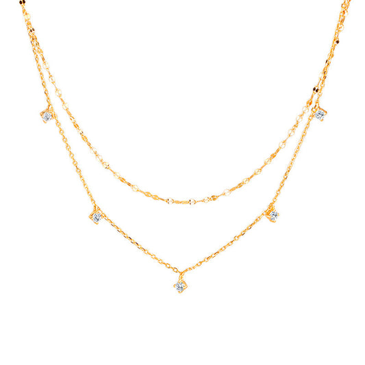 Celestial Drape Layered Star Zircon Necklace in S925 Sterling Silver