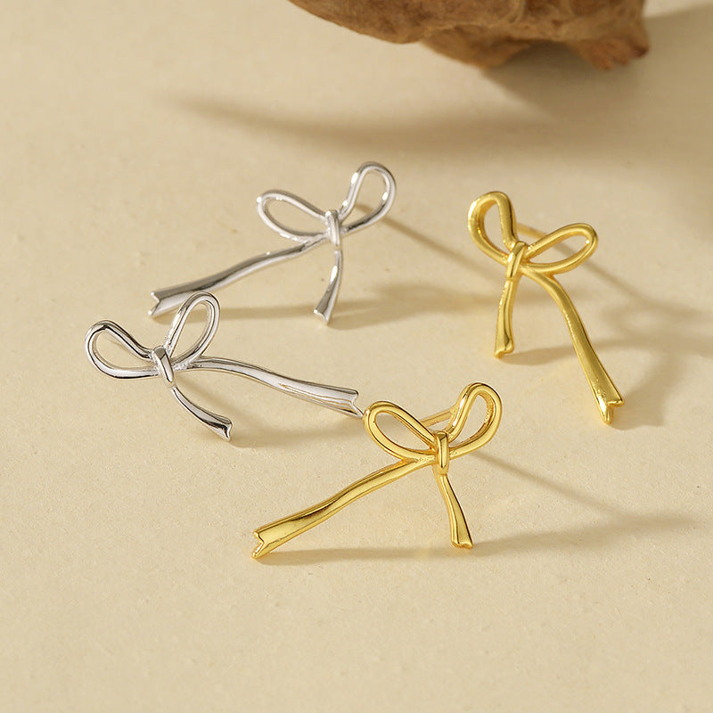 “Bow Muse” S925 Sterling Silver Bow Stud Earrings