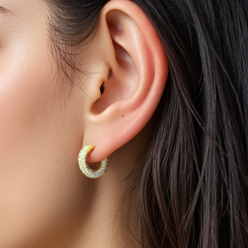 “Starlit Halo” S925 Sterling Silver Zircon Pavé Hoop Earrings