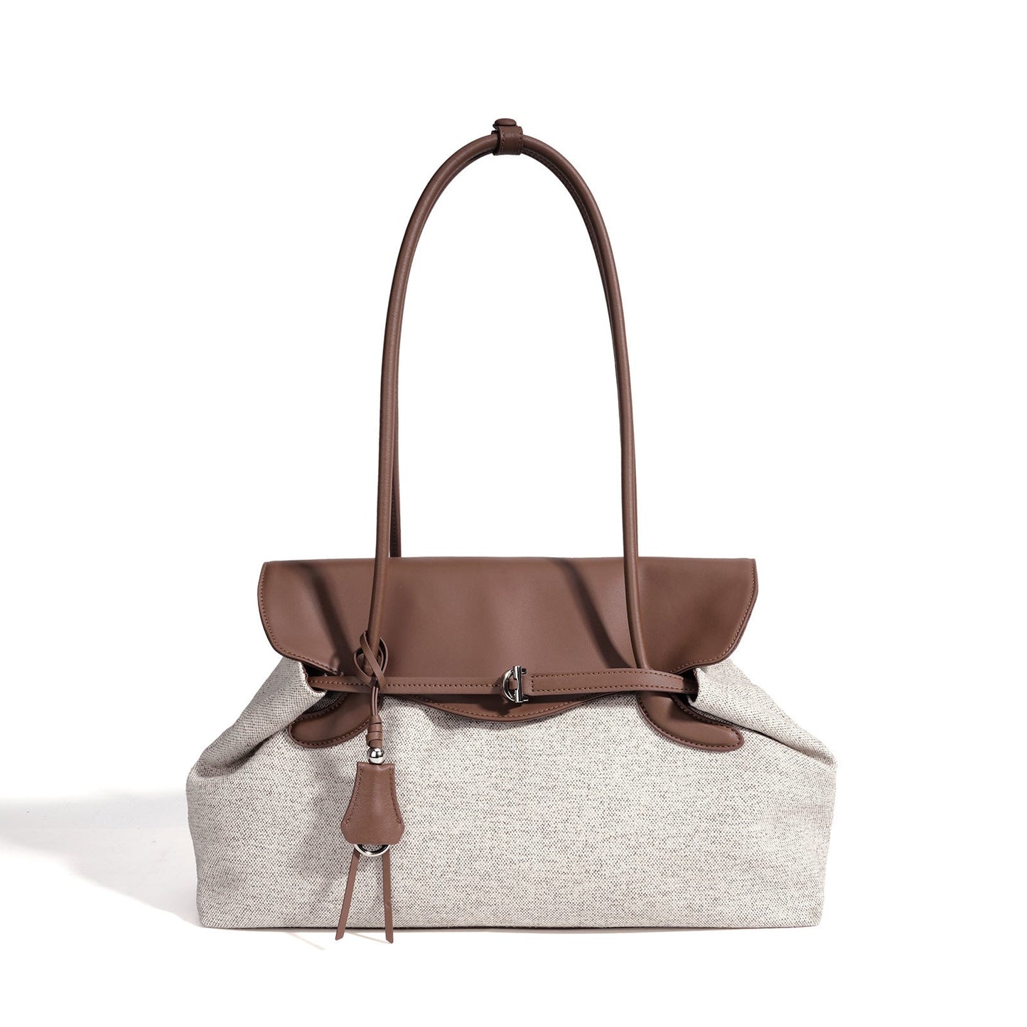 Women's Canvas Tote Bag with Genuine Leather Flap