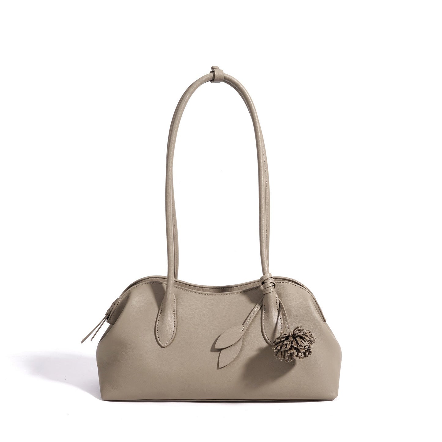 Women's Genuine Leather Curved Shoulder Clutch with Tassel Charm