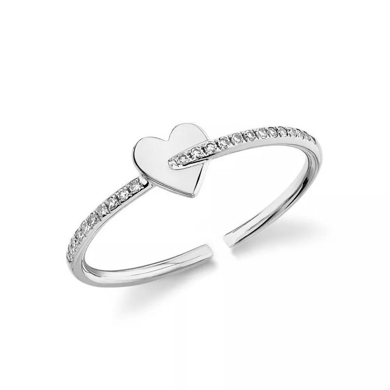 “Heartline” S925 Sterling Silver Open Adjustable Zircon Heart Ring