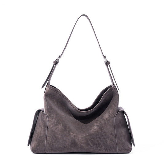 Women's Full-Grain Cowhide Slouchy Shoulder Bag with Side Pockets