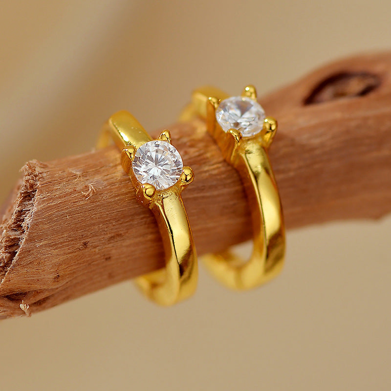 Lumière Loop Solitaire Zircon Hoop Earrings in S925 Sterling Silver