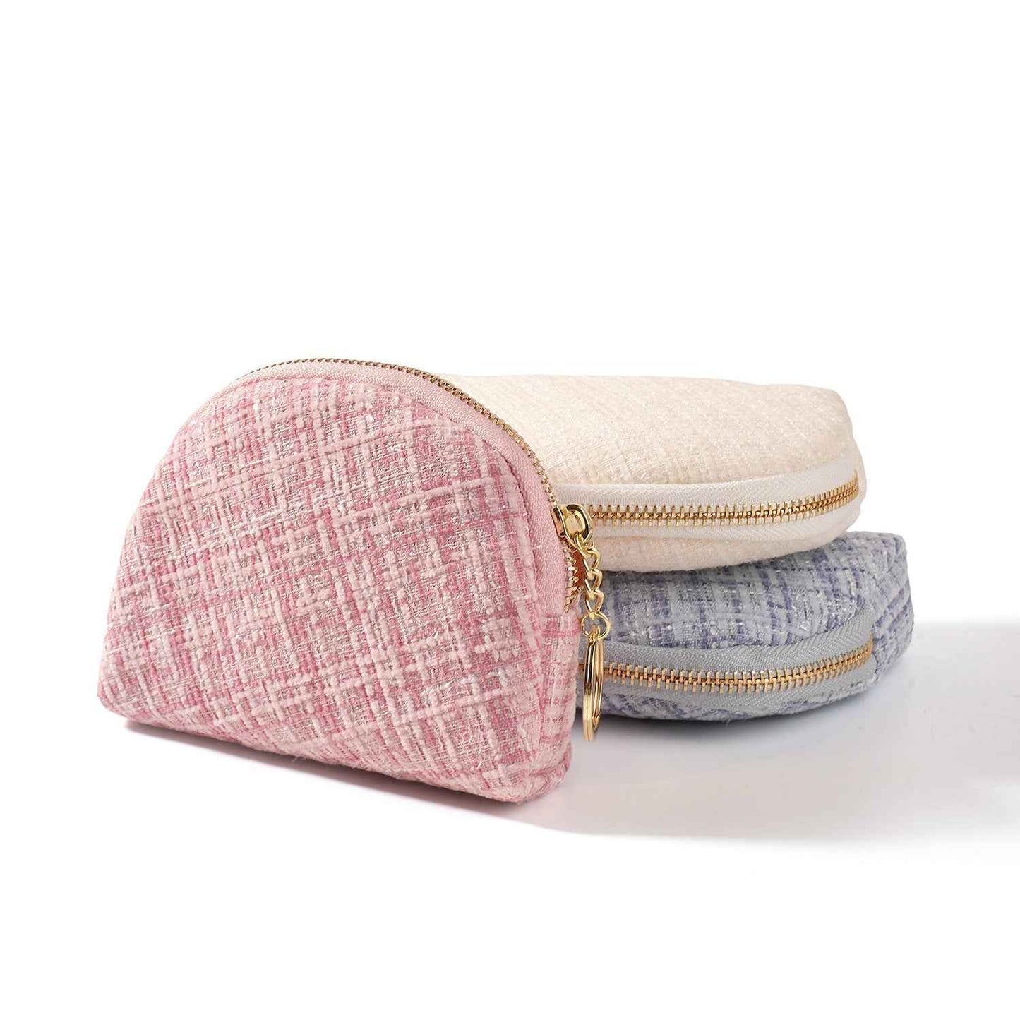 Tweed Jewelry Pouch Travel Zipper Case for Rings Earrings Necklace
